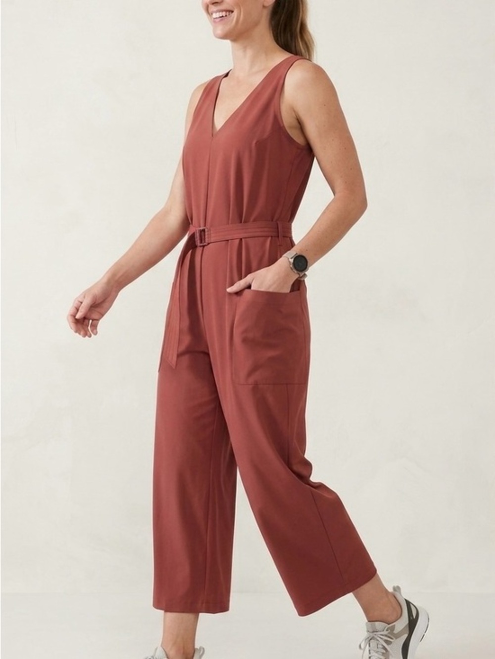 ATHLETA Sarasota Sleeveless V-Neck Jumpsuit in Rust